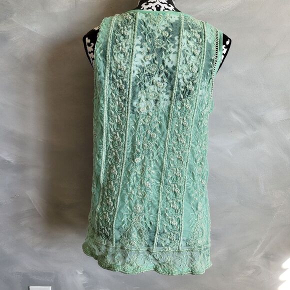 SUNDANCE Green Embroidered Mesh Lace Lined Tank Top Size Medium - Picture 7 of 10